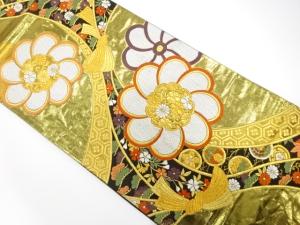 組紐に花模様織り出し　振袖用袋帯